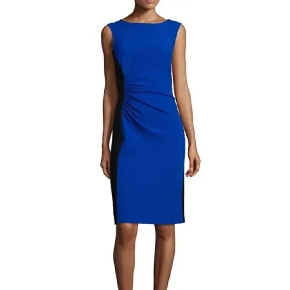 Diane Von Furstenberg LAURA Stretch Colorblock Dress Cobalt Blue Black Size 6